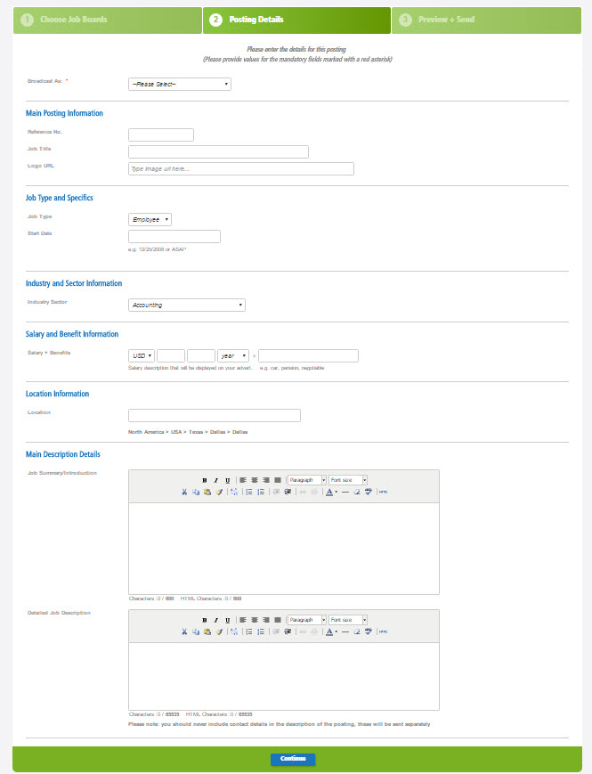 Broadbean Job Distribution Posting Information