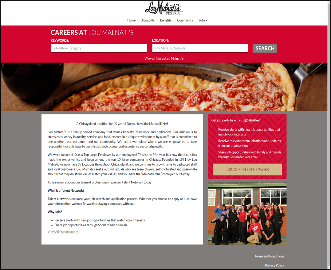 Lou Malnati's CareerBuilder Career Site Talentstream Engage